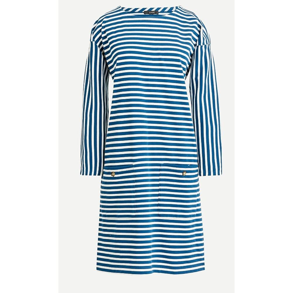 NWT J. Crew Knit front-pocket shift dress in stripe blue size XXS Women's